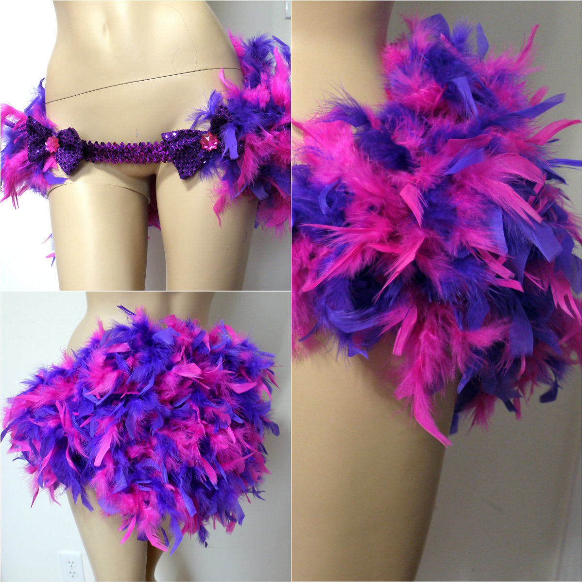 Pink Purple Cheshire Cat Feather Bustle Skirt Cosplay Costume