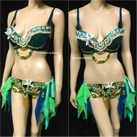 Blue Turquoise Glitter Mermaid Top Bra with Gold Chain – L'Amour Le Allure