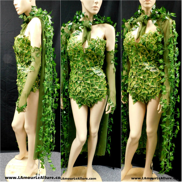 Full Gold Mother Nature Poison Ivy Monokini Body Suit Costume Rave Cosplay Halloween