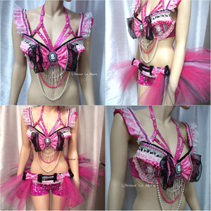 Punk Barbie  Rave Bra Tutu and Shorts Halloween Dance Costume