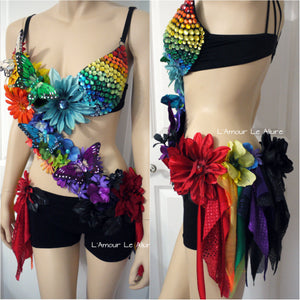 Dark Rainbow Fairy Monokini Costume Dance Rave Bra Halloween