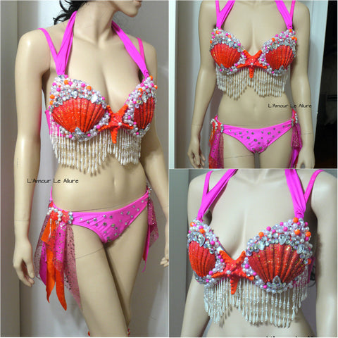 Tribal Sequin Sea Shell Bra Top, Rave Outfit for Women, Seashell Bra