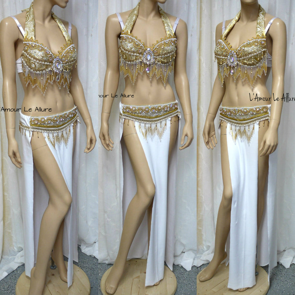 White and Gold Eevee Gypsy Belly Dancer Rave Bra and Skirt – L'Amour Le  Allure