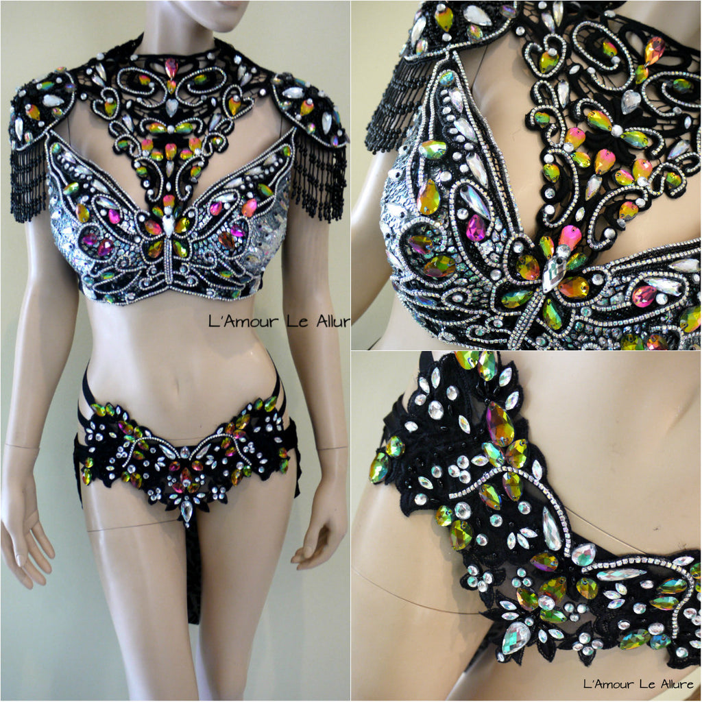 Dark Rainbow Butterfly Fairy Costume Dance Rave Bra and Skirt – L'Amour Le  Allure