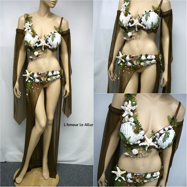 Natural Sea Shell Siren Mermaid Shell Bra Skirt Costume Halloween