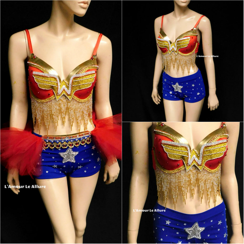 Gold Beaded Wonder Woman Bra With Shorts and Tutu – L'Amour Le Allure