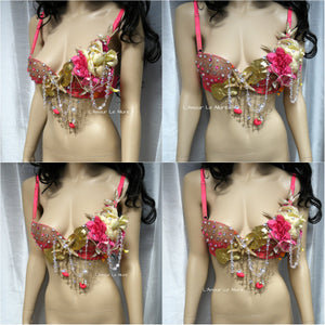 Dripping in Gold Hot Pink Mermaid Shell Bra Dance Costume Rave Halloween