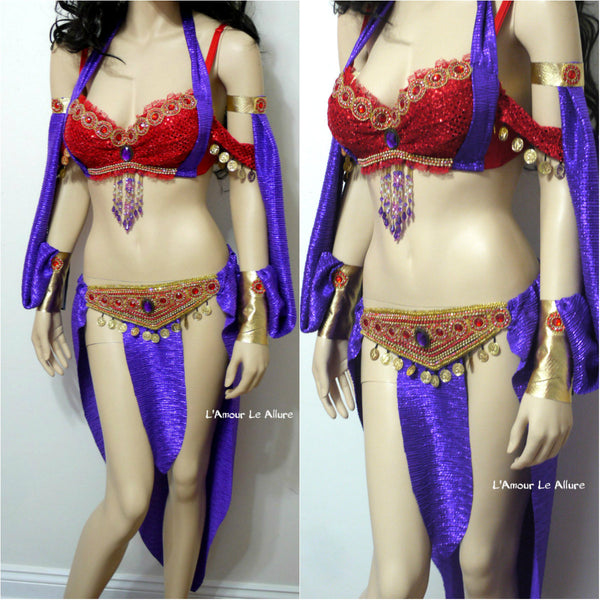 Esmeralda Red Purple Gypsy Rave Bra And Belt Skirt Halloween Costume