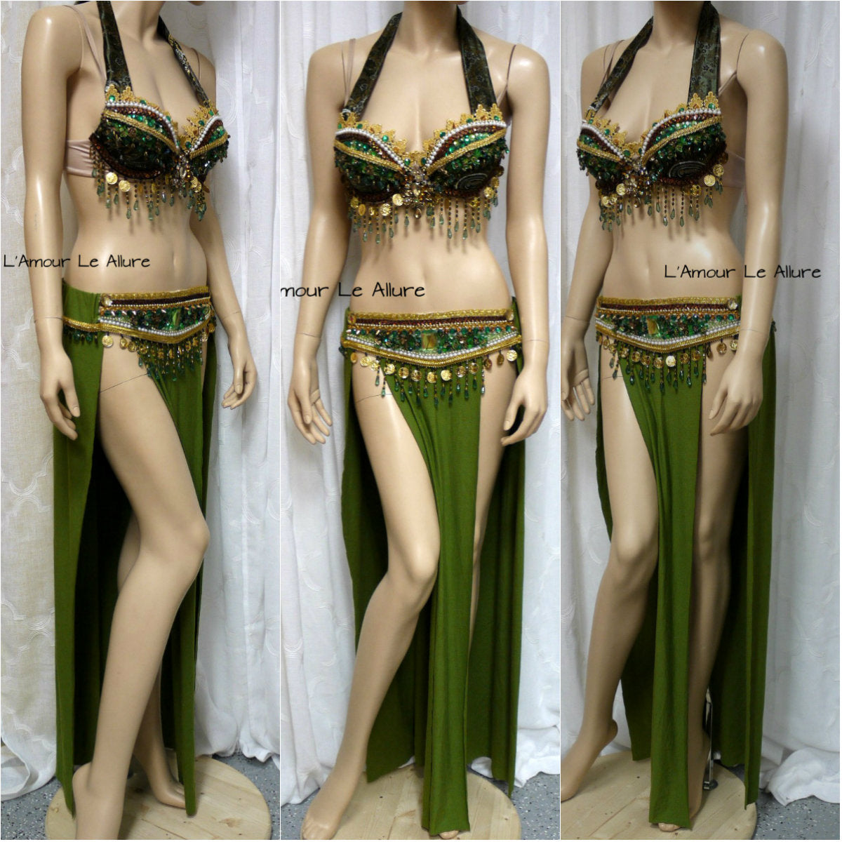 Green Leafeon Gypsy Belly Dancer Rave Bra Cosplay Halloween Costume Show Girl Burlesque