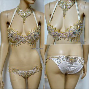 AB Gold Rhinestone Samba BraTheme Bikini Dance Fitness Comp Rave