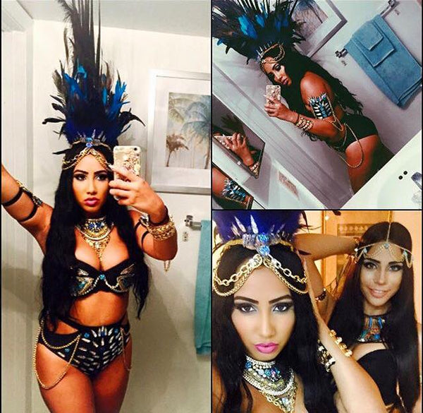 Full Turquoise Rihanna Samba Costume Cosplay Dance Rave Cage Bra Halloween Burlesque Show Girl