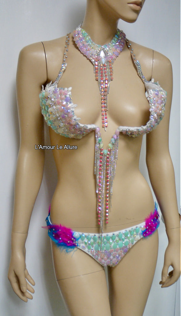 Pastel Unicorn Princess Diamond Samba Carnival Top, Necklace and