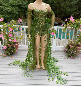 Full Gold Mother Nature Poison Ivy Monokini Body Suit Gown with Gloves
