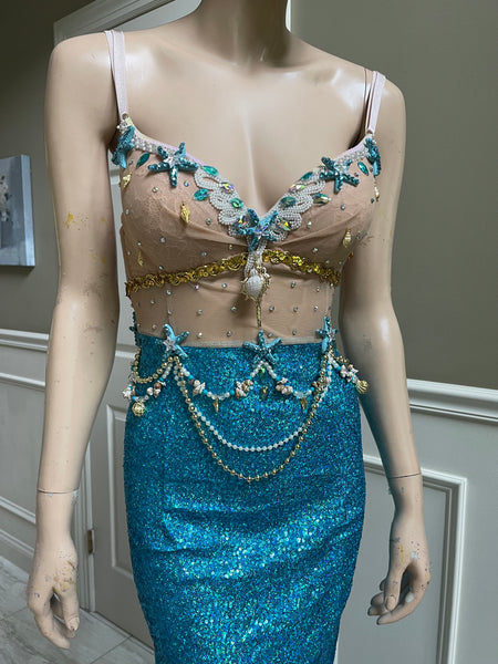 Turquoise Mermaid Bra and Tail Dress