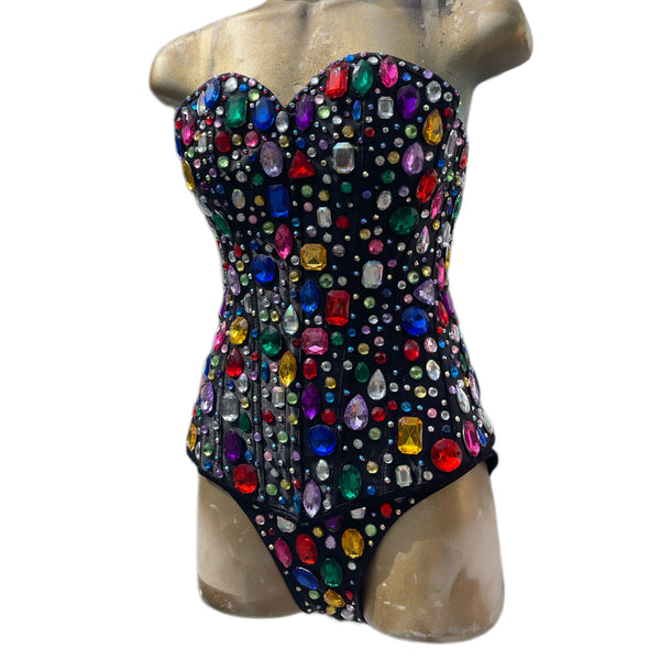 Rainbow Bejeweled Corset and Panty Costume