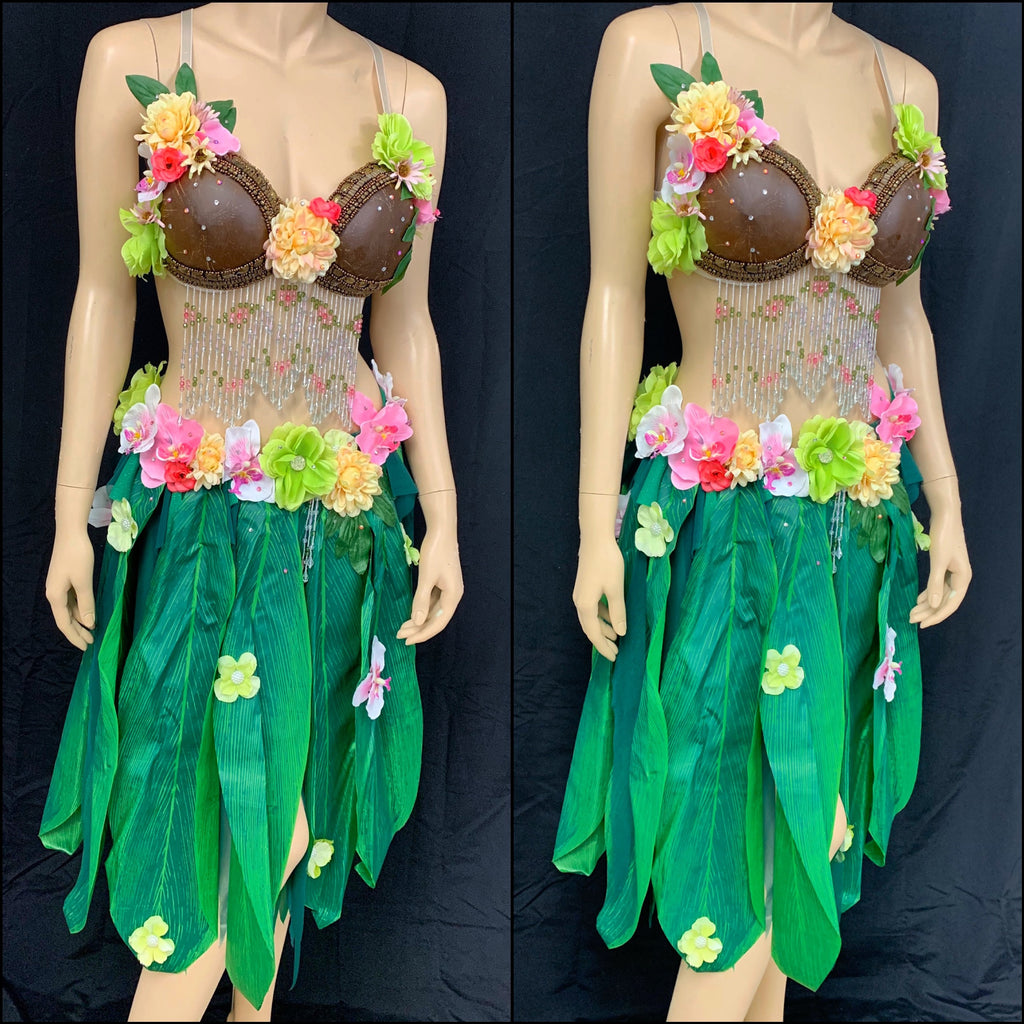 Tropical Hula Girl Coconut Flower Bra and Leaf skirt – L'Amour Le Allure