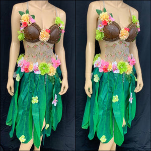 Tropical Hula Girl Coconut Flower Bra and Leaf skirt