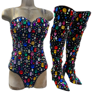 Taylor Inspired Rainbow Bejeweled Corset and Panty Costume