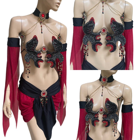 Medusa Snake Charmer Greek Goddess Necklace Bra Corset and Skirt