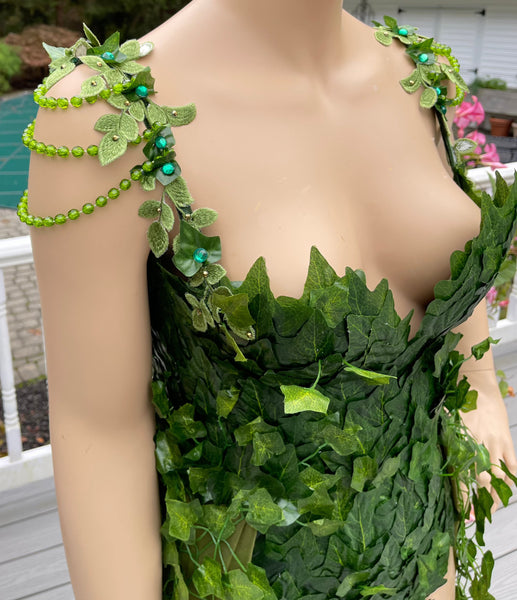 Full Poison Ivy Monokini Gown Dress with Shoulder beading