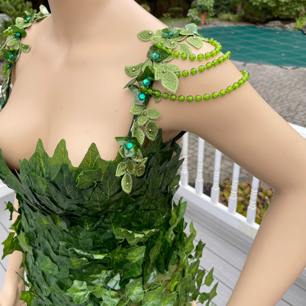 Full Poison Ivy Monokini Gown Dress with Shoulder beading