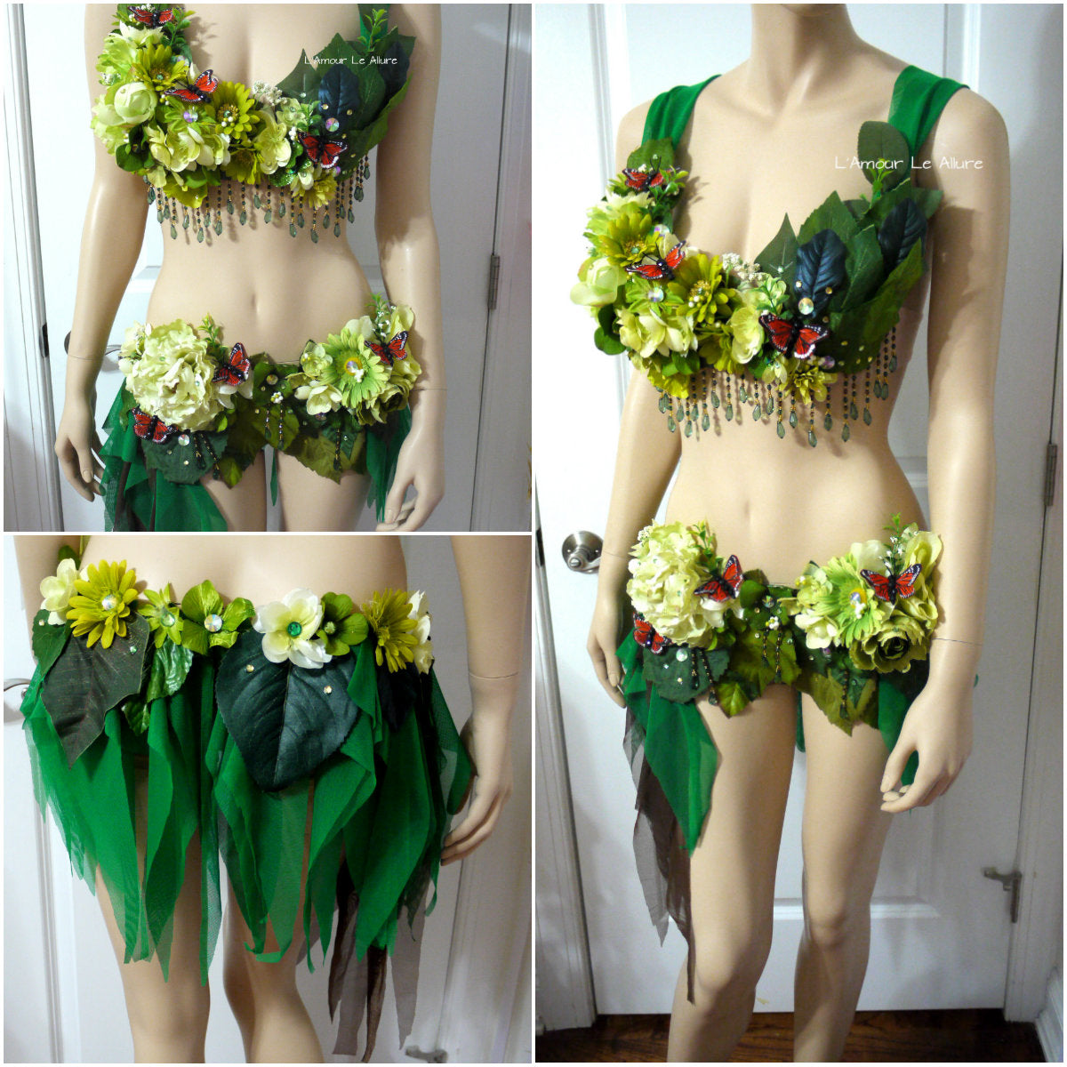 Woodland Green Forest Fairy Bra and Skirt Shorts Costume