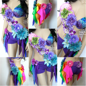 Inverted Rainbow Fairy Flower Bra and Shorts Monokini